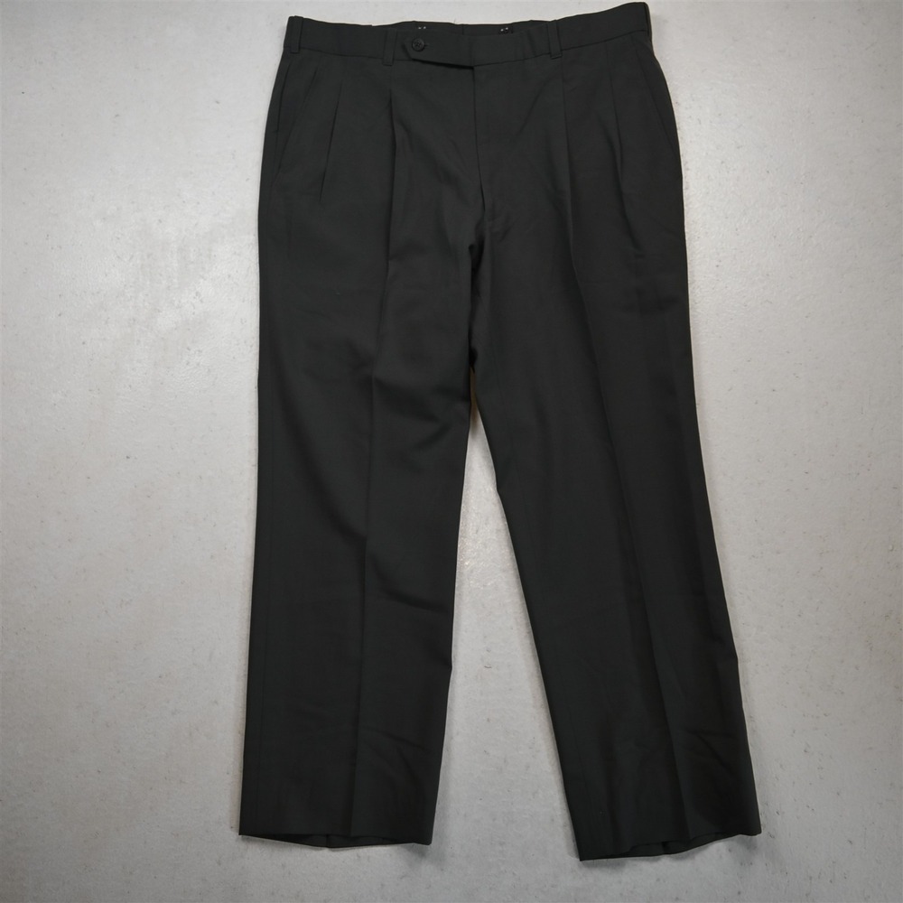 Vtg Bespoke 38x29 Green 100% Wool Pleated Classic Dress Mens Pants
